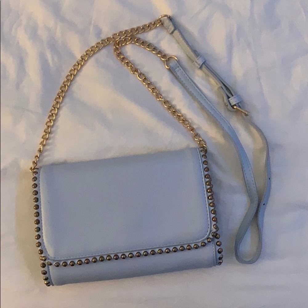 Baby blue and gold clutch / cross body purse